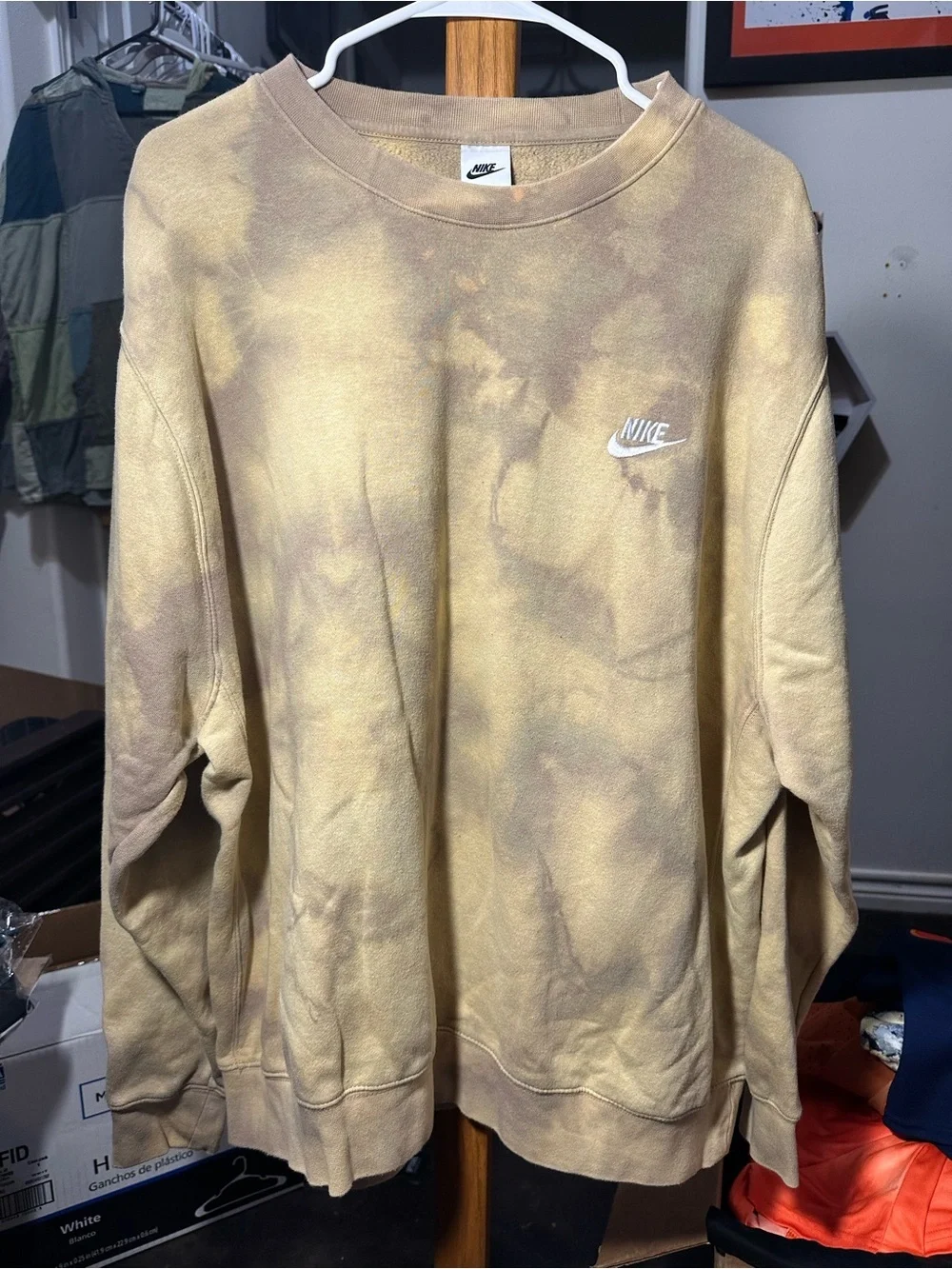 Nike Club Fleece Crewneck Sweatshirt Tie Dye Brown Tan